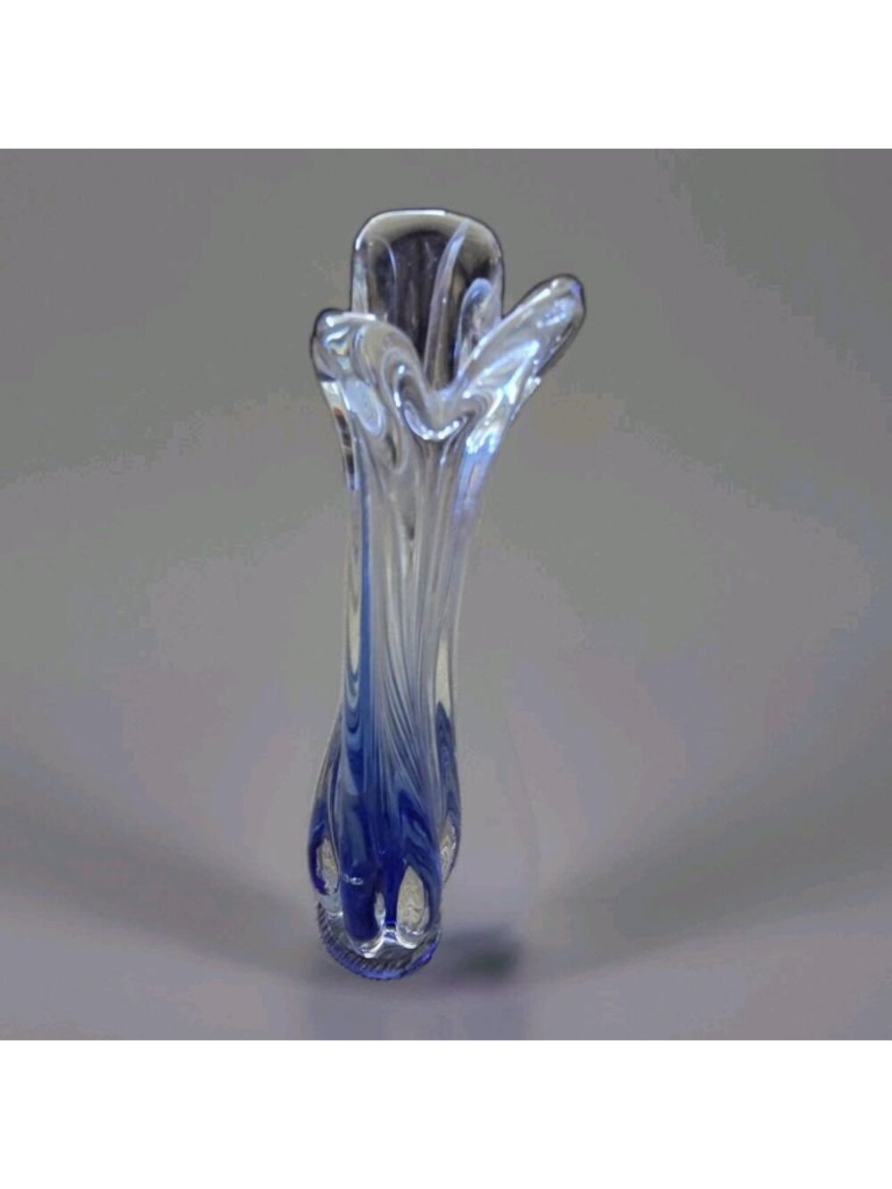 Murano Style 9.5 " Blue Swirl Art Glass Vase 1960s Hand Blown Mid Century Decor